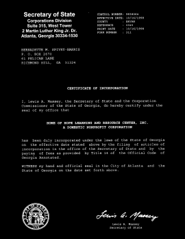 Home of Hope Learning and Resource Center Inc (GA %22Olsteen%22 officers), existed 1998-2005, filed ONE annual report in 2001. See page 2 of its ARTICLES!