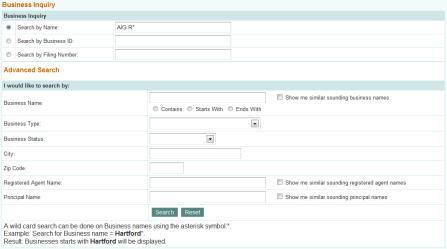C.O.N.C.O.R.D. (CT) UserManual Page showing %22Advanced Search%22 under %22Business Inquiry Screen.%22 Viewed 6-10-2016