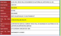 JG US Inc (Cal Entity C39911707) dba JustGivingCA Inc (Sec of State info as of July 26 2016 post) SShot 2017Nov26 at&nbsp;1.37PM