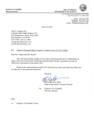 June30,2016, AG No Objection Letter to %22Notice of Proposed Sale of Assets of JustGive, Inc. (CT&nbsp;112204)