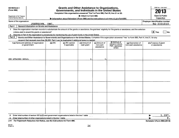 JUSTGIVE.org EIN#943331010 Form 990 FYr2013 - Schedule I Page 26 ONLY %22See Attached Detail%22 (re- $38M grantees|No Totals Filled In)