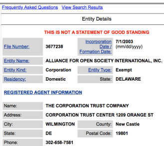 Showing from State of Delaware Corp search site that AOSI incorporated 7-1-2003 only