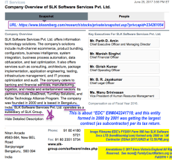 EDC’s FY2001 Form 990 hs SLK Software Svcs LTD (hereBloombg’com) formed only 2000 as ½M Contractor (SShot 2017JUN25 at&nbsp;12.59.PM)