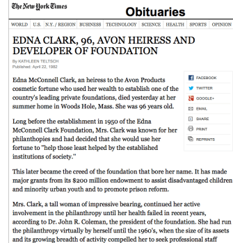 edna-mcconnell-clark-nyt-obit-1982-she-was-96-avon-heiress-http-www-nytimes-com19820422obituariesedna-clark-96-avon-heiress-and-developer-of-foundationhtml