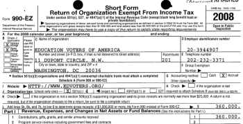 EIN#203944907, "Education Voters America" Yr2008 990EZ, Pg1, Top (it's a 501©4)