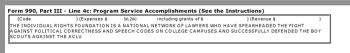 EIN#954194642, DH FreedomCentr Sched O (last detail) 2014, "The Indiv Rights Foundatn" ($50K for a network of lawyers re PC language on College campuses)