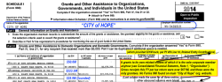 City of Hope FY2014 (ends Sep30 2015) Form 990 Sched I, nearly $300M to its own related entities (Med Ctr, Research Institute + Med. Fndtn) 2017-09-30 at&nbsp;1.03PM