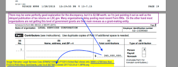 Sched B showing $365.0M Grants from single entity (not shown, but in context would be gov't as govt grants totaled $367.5M that year)