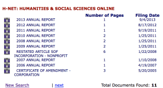 Page 3 of 4 re H-Net from Michigan.gov's LARA, this shows the last 10 documents, incl. that no annual rept since 2013 (it seems 10/page, there were 11 so only one more record to show, Pg. 4/4)