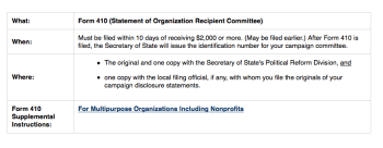 re: obtaining an FPPC "Recipient Committee ID" (what qualifies a committee and prompts requirement to register with the Sec. of State in CA