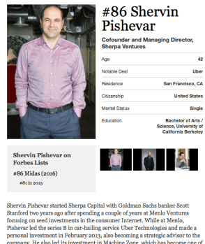 Shervin Pishevar per Forbes "The Midas List." Click to read on-line