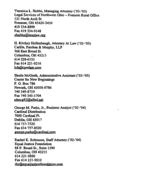From EIN# 34-1376870 (Action Ohio Coalition for Battered Women) personnel (partial -- list is more than one page) shown on Year 2003 return