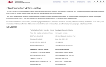 Website http://www.drc.ohio.gov/victims-council (image isn't complete list of council members) showing two DV organizations on the list, or at least directors of two DV orgs.