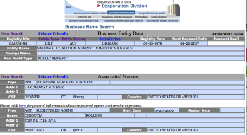 From OREGON, Bus Registry, this Image re: NCADV added post-publication (on discovering Oregon Legal Domicile 