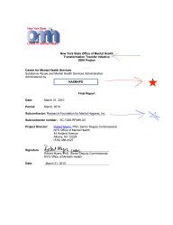 NYS OMH TTI 2009 Project, (coverpg) shows March 2010, NASMHPD administering a CMHS-SAMSA contract SUBCONTRACTOR RsrchFndtn for Mental Hygiene Inc (in&nbsp;NY)
