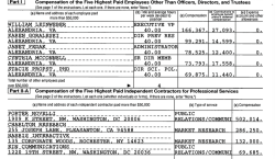Research! America Form 990 FY2005 (Highest Paid Prof Fees – Employees (Img1) + Program Descriptn (Img 2) CEO (Woolley) that yr paid 310K + benefits EIN#521609875 {2017Aug6 @2.00.40&nbsp;PM
