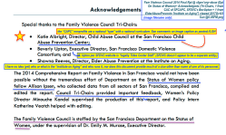 Fam Violence Council 2014 Final Rpt @ sfgov’org~dosw (Dpt On Status of Women)~ Acknowledgmts (Tri-Chairs, 1 from CAC of SFCAPC, SFDVC’s BevUpton + 1 from ElderAbusePreventn ‘Institute on