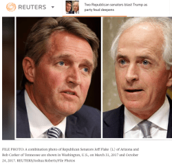 REUTERS – Sen Flake of AZ and Corker of TN announce wil not be seeking re-election SShot 2017Oct25 at&nbsp;12.20PM
