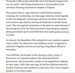 NYT Feb 2012, Activists Fight Green Projects Seeing UN Plot (Agenda 21 para ref to AmerPlanningAssoc (no link) Amer Policy Center (link) anti-Agenda21) ~SShot 2017Nov01&nbsp;@5.25PM