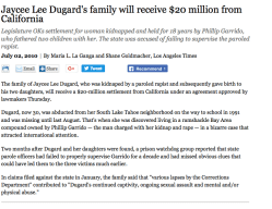 Jaycee Lee Dugard $20M settlement (July 2 2010 in LA Times) SShot 2017Dec21 at&nbsp;5.58PM