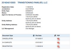 TransitioningFamilies LLC (Glen Ellen CA) SOS and address lookups, fire news (6 images) =Imaged 2017Dec20 Wed @8.21.29 PM