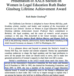 AALS Section on Women in Legal Ed, Ruth Bader Ginsberg Lifetm Ach’vmt Award to Herma Hill Kay (Jan 3 2015) in 3 images ~ 2018Jan23 Tue @1.41.26&nbsp;PM