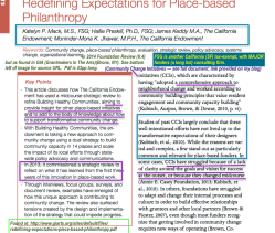 Redefining Place-based Philanthropy (2014 Fndtn Ctr Vol6#4, re TheCalifEndowmt, but as found at GIArts’org (NY)–43pp (in PDF form) ~SShots 2018Jan31 Wed@11.58.21&nbsp;AM