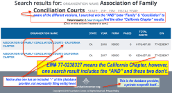 Assoc of Family Conciliatn Cts-search on ‘990finder’ reveals Calif Chapter (EIN#770238347) FYE 2016+2017 Forms 990EO~~SShot 2018May08 @4.50.38&nbsp;PM