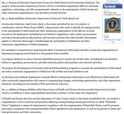 GWBush ExecOrdr #13198 (Jan29,2001) AGENCY RESPONSIBILITIES w| RESPECT TO FAITH-BASED&COMMUNITY INITIATIVES (@UCSB’EDU PgID ?45708) see also Exec Order 13199 (same day) creating&nbsp;Wh