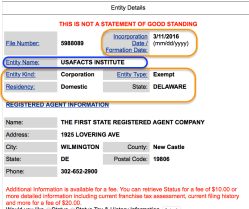 USAFacts Institute, showing DELAWARE Inc (File#5988089) was March 11 2016 (Domestic Exempt) ~ SShot 2018July 09 Mon&nbsp;@3.46PM
