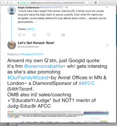 @AngieUnderwd thrd Bitly=2r0BzX8 DV By Proxy quoting OneMomsBattle (who DN out AFCC+promos #OurFamilyWizard~18 SShots (notIncl LizLibr c|o OMB(TinaSwithin)’s DVByProxyquote)