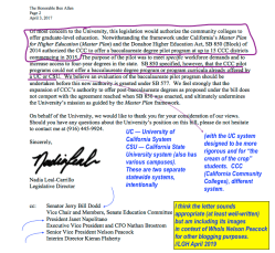 UC Office of Gov’t Affairs (Dir, Nelson Peacock) Sample Ltr 2017 Apr 30 (re having the CCC system start teacher credentialing)( well-written ~~ 2 Sshots 2019Apr29 Mon PST@10.42.12&nbsp;AM