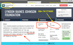 LBJ (written out) FOUNDATION per Guidestar ~~ Sshots 2019Apr18 PST@1.00.06&nbsp;PM