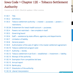 Iowa Code Chapter 12E Tobacco Settlemt Authority (from Lawserver’com) ~~Screen Shot 2019-06-08 at 4.37.53&nbsp;PM
