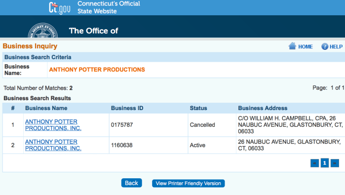 C.O.N.C.O.R.D. file excerpts for Anthony Potter Productions, Inc in GlastonburyCT is associated with Greg Gunderson and 3 'Yankee'-titled 501©s (1984, 2000ff and one 'revoked for non-filing' 501©4 (SeeAlso GALReform.org, Peter T. Szymonik (quoted, may not be associated) etc.