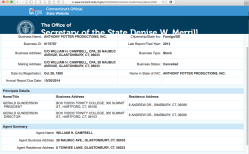 AnthonyPotterProdux has 2 difft BusIDs Here, #0175787 LastRept2013 WmHCAMPBELL CPA 26 NAUBUC AVE GLASTONBURY 2019July23 PST @2.09.33 PM