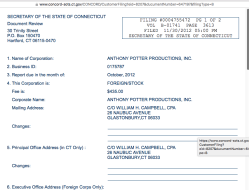 AnthonyPotterProdux has 2 difft BusIDs Here, #0175787 LastRept2013 WmHCAMPBELL CPA 26 NAUBUC AVE GLASTONBURY 2019July23 PST @2.12.56&nbsp;PM