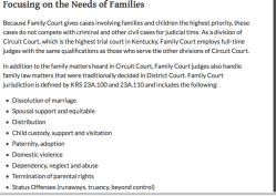 Courts’Kentucky’gov, OneFamilyOneJudge, Jurisdictn includes ‘Domestic Violence’, History of Family Court 1991 JeffCo pilot, 2002 legislatn) + Divorce Educ | FIT link(s) only ~~Screen Shot 2019-07-26 at 12.48.35&nbsp;PM