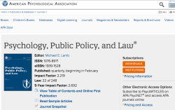 Psychology, Public Policy, and Law (APA Journal home page) ~~ SShot 2019-11-08 at 11.17.45&nbsp;AM