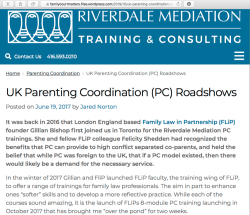 ‘UK Parenting Coord (PC) Roadshow’ image (see also pdf) by Jared Norton (AFCC-Ontario Bd Direc?) but @ Riverdale Mediaion | Screen Shot 2019-11-25 at 3.57.18&nbsp;PM