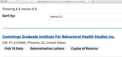 CGI-BHS EIN#472153698, per IRS, is now in PhoenixAZ (checked Dec 2019, + see FY2018 990 from IRS) … Screen Shot 2019-12-08 at 5.32.13&nbsp;PM