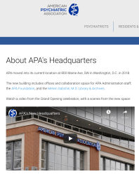 APA (AmericanPsychiatricAssn) (New HQ 800 Maine Ave SW, WDC, as of 2018)~~Viewed 2020Apr15 Wed PST @5.31.10&nbsp;PM