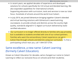 (cf CFUF directors) Calvert Edu became Calvert Learning (and shuts out private individuals from even buying its curricula) July 2019 partner w Edmentum ~~Screen Shot 2020-07-05 at 11.18.27&nbsp;AM