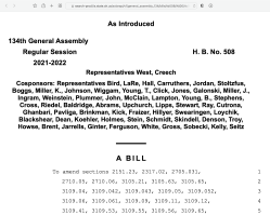 Ohio HB 508 Text EXCERPTS (the whole is 216 pp, begins Juvenile Court jurisdix (cf NFVLCgwu LinkedIn w no link, found ℅ article on JD Supra, LLC by OH law firm KJK(?)-~ 2022.May.22 Sun @ 4.36.21 PM